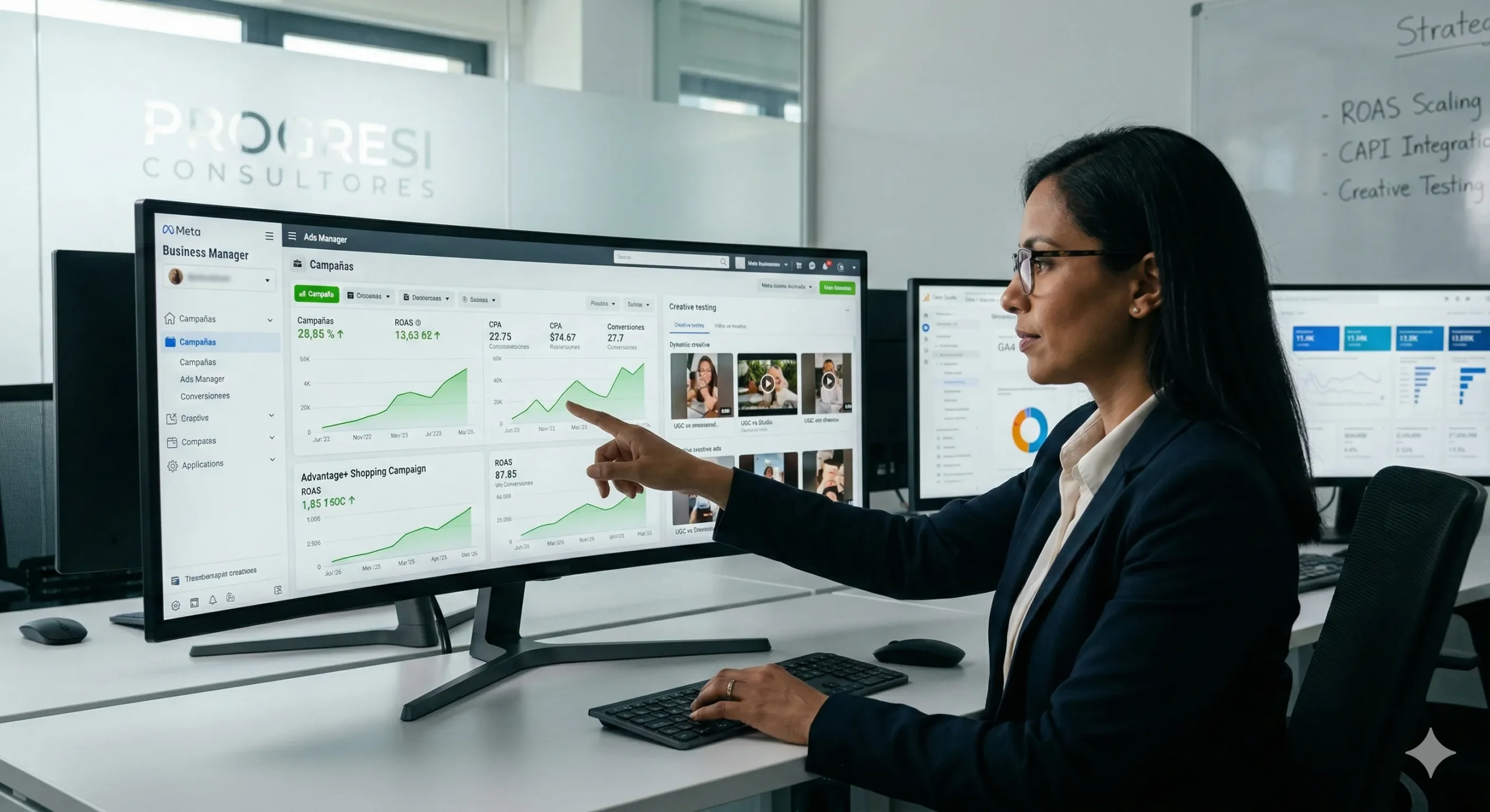 Media Buyer de Progresi Consultores optimizando el ROAS y segmentación de una estrategia de Meta Ads para comercio electrónico